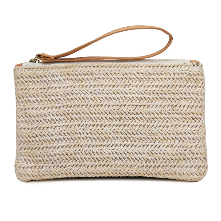 Ladies Straw Clutch Coin Purse Summer Beach Bag, Beige, Cream, Large Beige With Zipper Bag, Large Cream With Zipper Bag