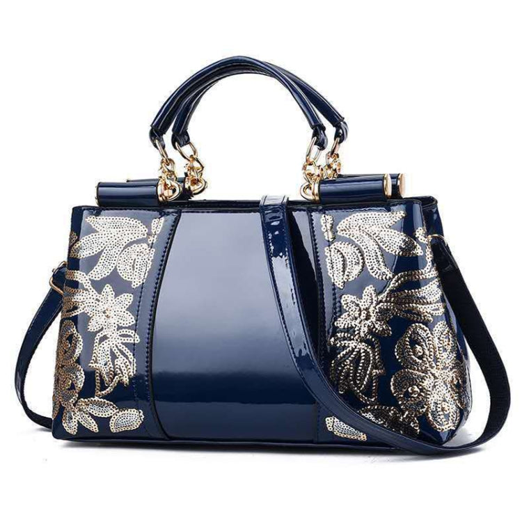 Ladies Single Sided Embroidered Shiny Leather Handbag, Red, Blue, Black, Rice-white, Red Wine