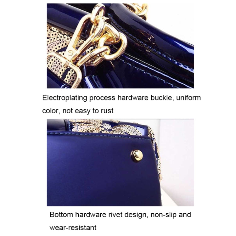 Ladies Single Sided Embroidered Shiny Leather Handbag, Red, Blue, Black, Rice-white, Red Wine