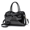 8111 Bow Bright Leather Ladies Handbag, Yellow, Red Wine, Khaki, Blue, Black, Light Green, Pink