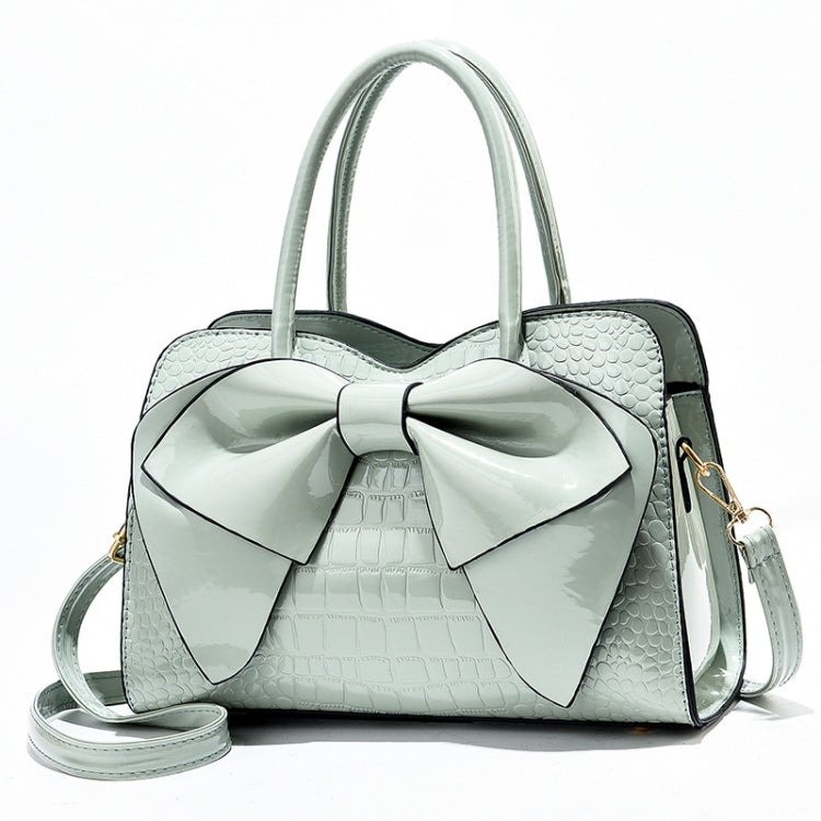 8111 Bow Bright Leather Ladies Handbag, Yellow, Red Wine, Khaki, Blue, Black, Light Green, Pink