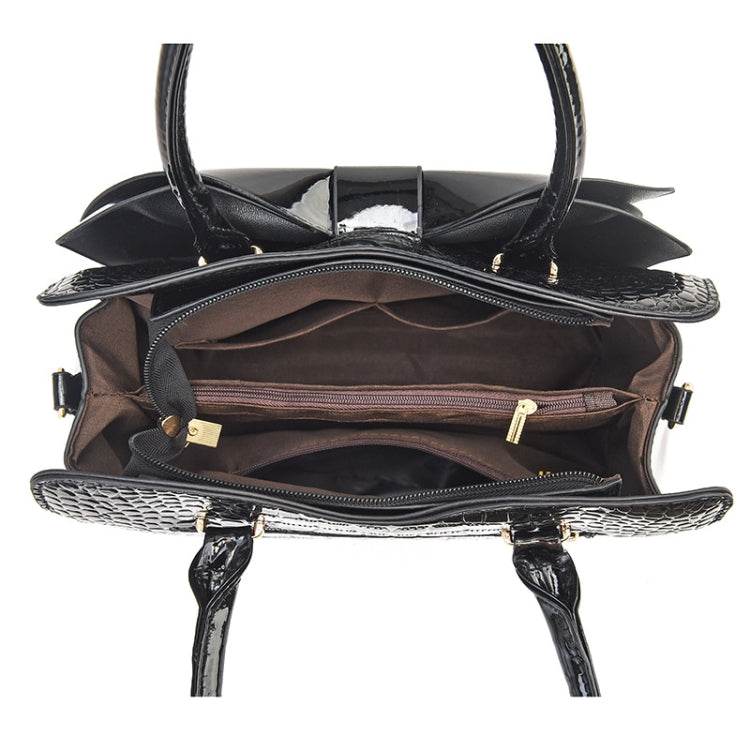 8111 Bow Bright Leather Ladies Handbag, Yellow, Red Wine, Khaki, Blue, Black, Light Green, Pink