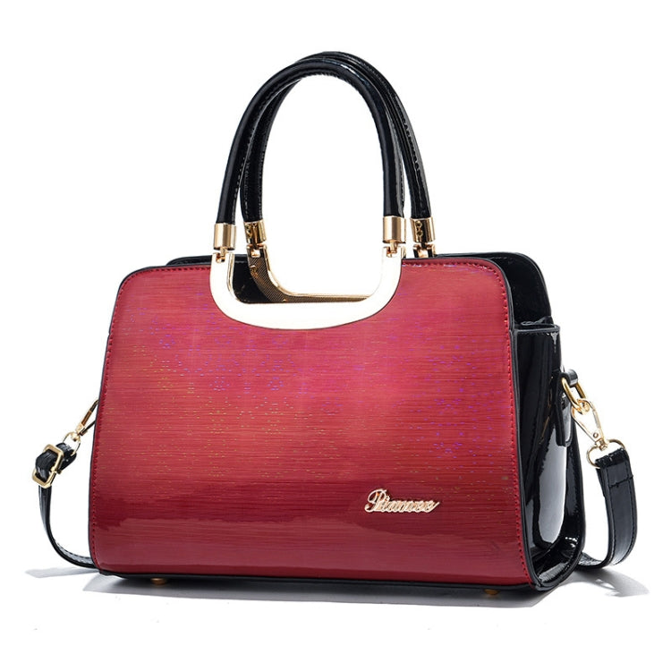 1666 Bright Leather Large Capacity Commuter Handbag, Red Wine, Khaki, Black, Light Green, Pink, Apricot, Silver, Brilliant Yellow