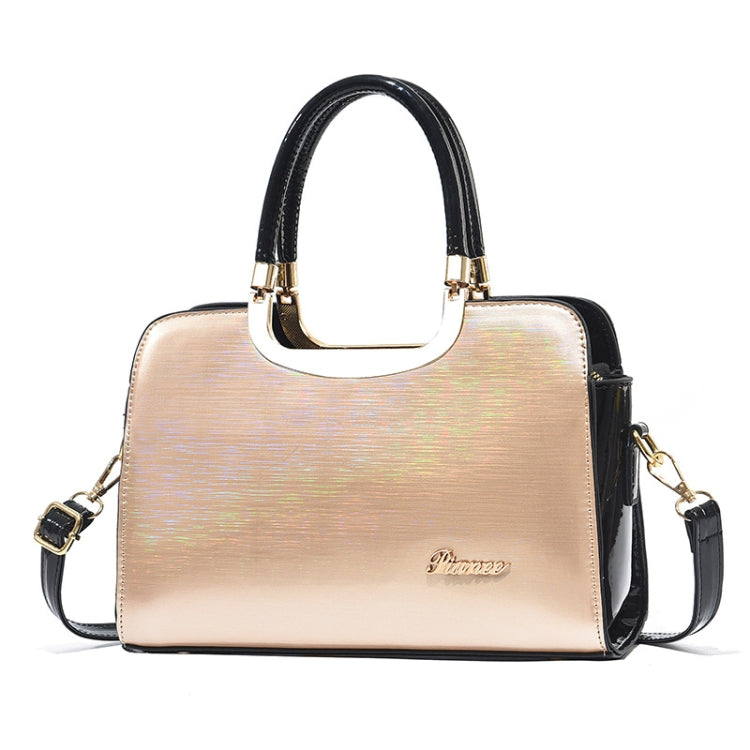 1666 Bright Leather Large Capacity Commuter Handbag, Red Wine, Khaki, Black, Light Green, Pink, Apricot, Silver, Brilliant Yellow