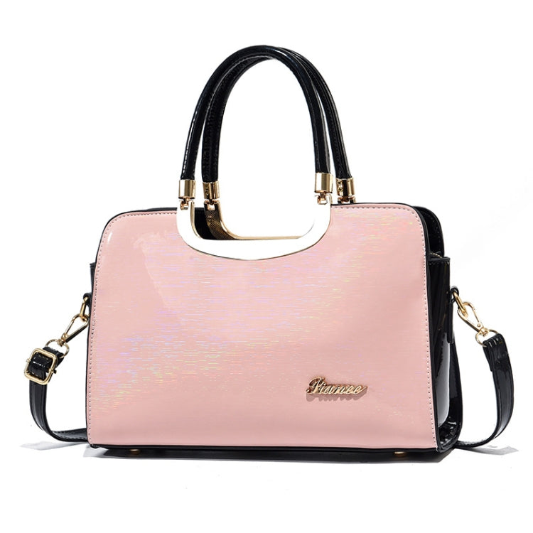 1666 Bright Leather Large Capacity Commuter Handbag, Red Wine, Khaki, Black, Light Green, Pink, Apricot, Silver, Brilliant Yellow