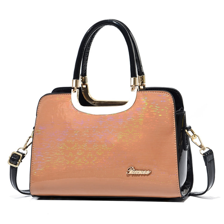 1666 Bright Leather Large Capacity Commuter Handbag, Red Wine, Khaki, Black, Light Green, Pink, Apricot, Silver, Brilliant Yellow