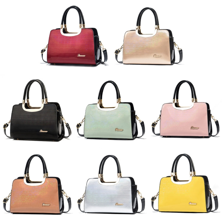 1666 Bright Leather Large Capacity Commuter Handbag, Red Wine, Khaki, Black, Light Green, Pink, Apricot, Silver, Brilliant Yellow