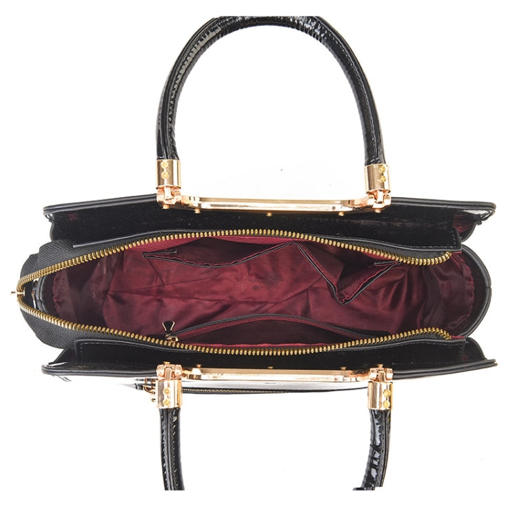 1666 Bright Leather Large Capacity Commuter Handbag, Red Wine, Khaki, Black, Light Green, Pink, Apricot, Silver, Brilliant Yellow