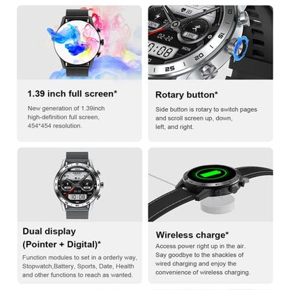 LOANIY DT70 Analog Digital Dual Display Smart Call Watch, Black Silicone, Black Leather, Black Steel, Silver Silicone, Silver Leather, Silver Steel