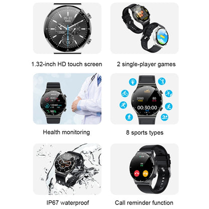 ME88 1.32 Inch Heart Rate Sleep Monitoring Smart Watch, Black Silicone, Silver Silicone, Black Leather, Silver Leather