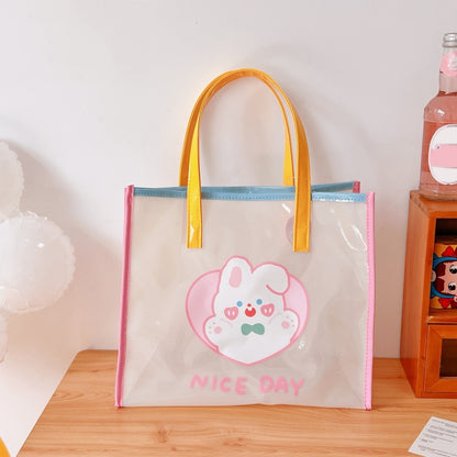 Summer Girl Jelly Bag Cartoon Transparent Shoulder Bag Waterproof Beach Bag, 1 Cherry Tiger, 2 Relax Tiger, 5 Love Rabbit, 3 Carrot Rabbit, 4 Wing Rabbit