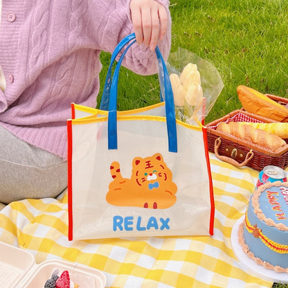 Summer Girl Jelly Bag Cartoon Transparent Shoulder Bag Waterproof Beach Bag, 1 Cherry Tiger, 2 Relax Tiger, 5 Love Rabbit, 3 Carrot Rabbit, 4 Wing Rabbit