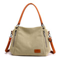 T-1983 Ladies Large Capacity Canvas Shoulder Bag, Khaki, Black, Grey, Brown, Purple Coffee