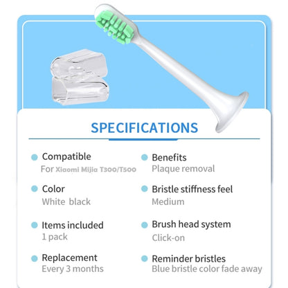 2 PCS For Xiaomi Mijia T300 T500 Electric Toothbrush Replacement Head, T300 &T500 Brush (Green), T300 &T500 Brush (Pink)