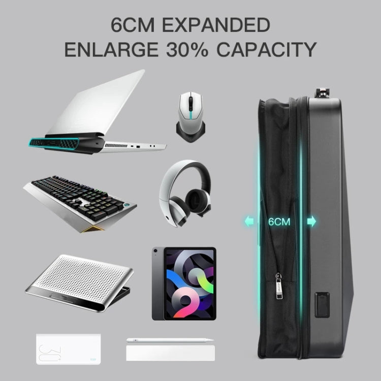 Bopai 61-93318A Hard Shell Waterproof and Expandable Backpack with USB Charging Hole, Spec:, Regular (Silver), Password (Silver), Regular (Black), Password (Black)