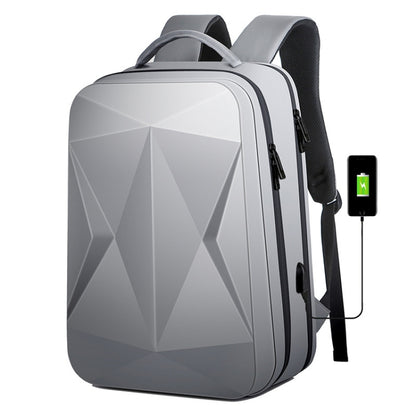 160 Large Capacity ABS Waterproof Laptop Backpack with USB Charging Port, Light Grey, Black