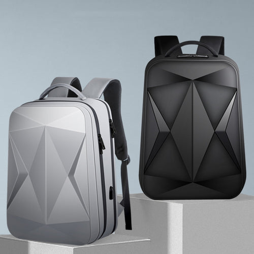 160 Large Capacity ABS Waterproof Laptop Backpack with USB Charging Port, Light Grey, Black