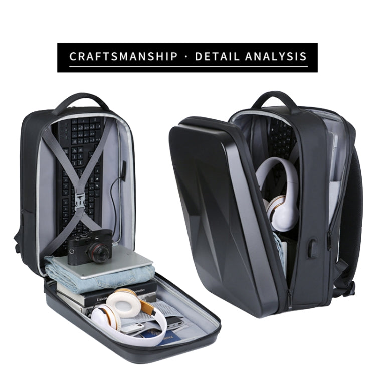 160 Large Capacity ABS Waterproof Laptop Backpack with USB Charging Port, Light Grey, Black