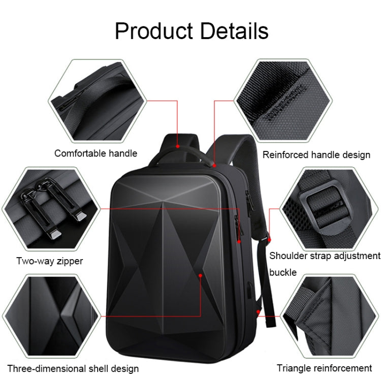 160 Large Capacity ABS Waterproof Laptop Backpack with USB Charging Port, Light Grey, Black