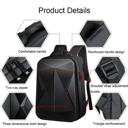 160 Large Capacity ABS Waterproof Laptop Backpack with USB Charging Port, Light Grey, Black