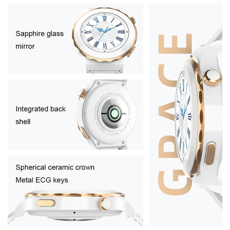 HW3 Mini Heart Rate/Blood Oxygen Monitoring Smart Watch with NFC Function, Silver Shell White Leather, Gold Shell White Leather