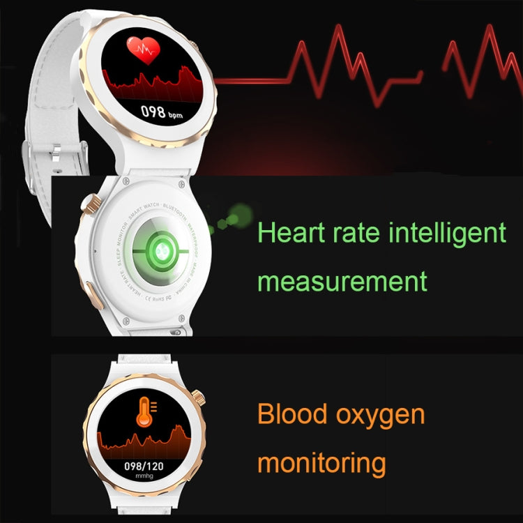 HW3 Mini Heart Rate/Blood Oxygen Monitoring Smart Watch with NFC Function, Silver Shell White Leather, Gold Shell White Leather