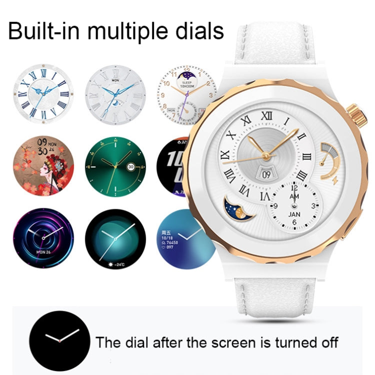 HW3 Mini Heart Rate/Blood Oxygen Monitoring Smart Watch with NFC Function, Silver Shell White Leather, Gold Shell White Leather