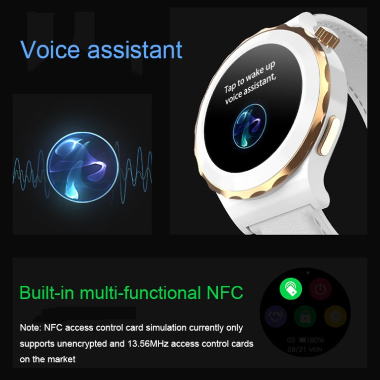 HW3 Mini Heart Rate/Blood Oxygen Monitoring Smart Watch with NFC Function, Silver Shell White Leather, Gold Shell White Leather