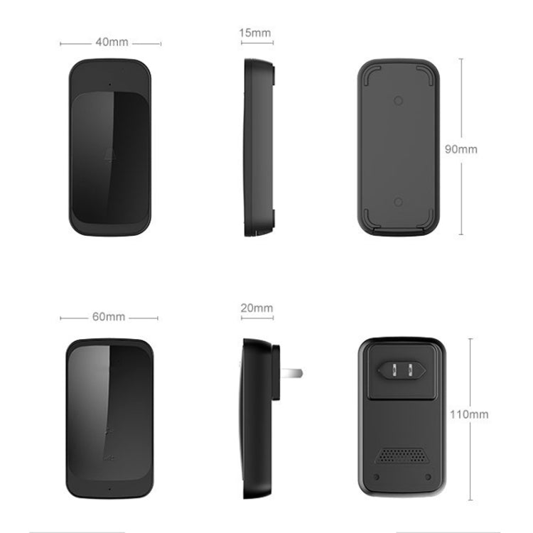 C03 1 For 1 Home Wireless Waterproof Touch Sensor Doorbell, C03 EU Plug Black, C03 EU Plug White, C03 US Plug Black, C03 US Plug White, C03 UK Plug Black, C03 UK Plug White