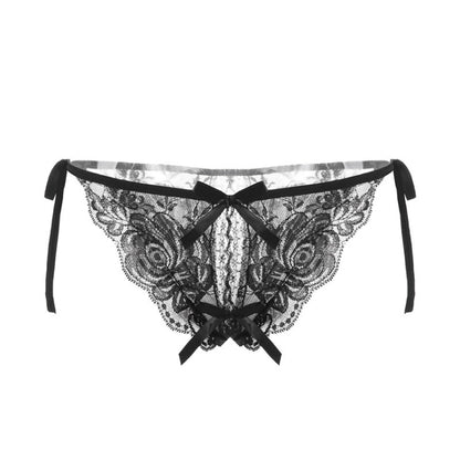 014 3pcs Lace Sexy Ladies Perspective Slitted Low-waist Tied Underwear, Free Size