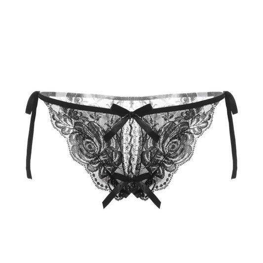 014 3pcs Lace Sexy Ladies Perspective Slitted Low-waist Tied Underwear, Free Size