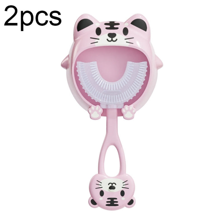 S8 2pcs Children Cartoon Animal Manual U-shaped Silicone Toothbrush for 2-12 Years Old