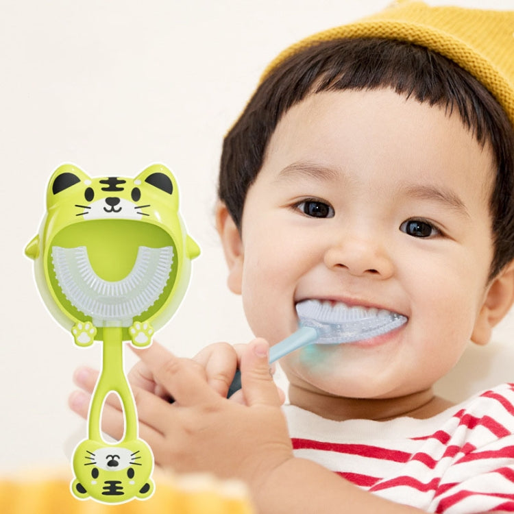 S8 2pcs Children Cartoon Animal Manual U-shaped Silicone Toothbrush for 2-12 Years Old