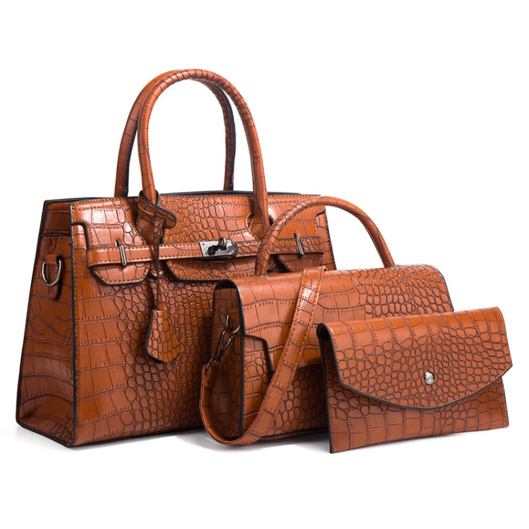 3 In 1 Crocodile Print Diagonal Cross-Body Bag Large Capacity Tote Bag