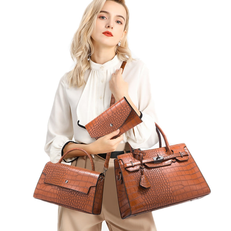 3 In 1 Crocodile Print Diagonal Cross-Body Bag Large Capacity Tote Bag
