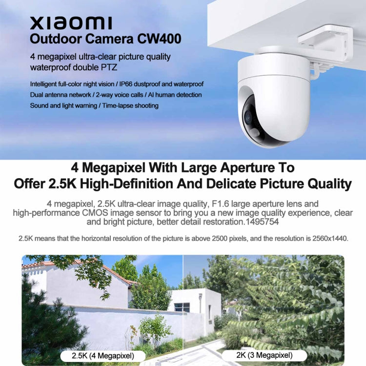 Original Xiaomi CW400 Outdoor Camera 2.5K Ultra HD Smart Full Color Night Vision IP66 Waterproof, US Plug, CW400