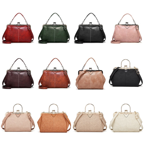 036 Vintage Buckle Handbags Leather Adjustable Crossbody Bag