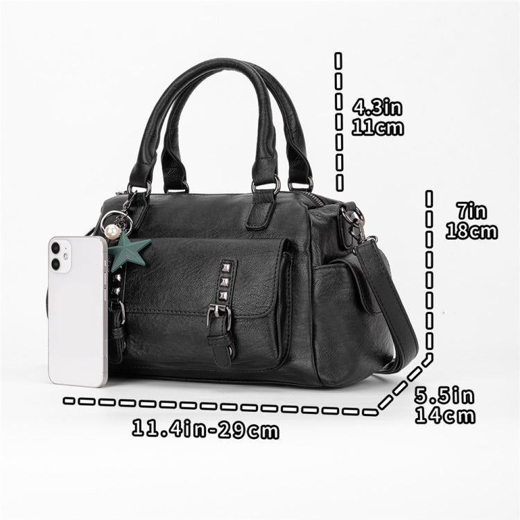 048 Pebbled Leather Multi-compartment Handbag Large Capacity Crossbody Shoulder Bag