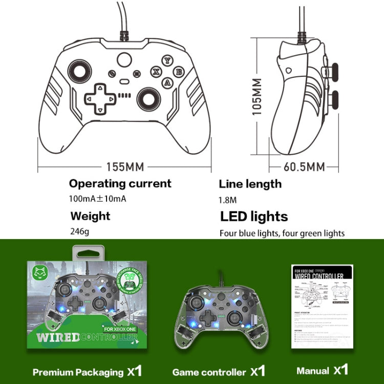 For Microsoft XBOX One / PC XO300 RGB Luminous Wired Gamepad, XO300(Translucent Black), XO300(Transparent), XO300(Translucent Green)