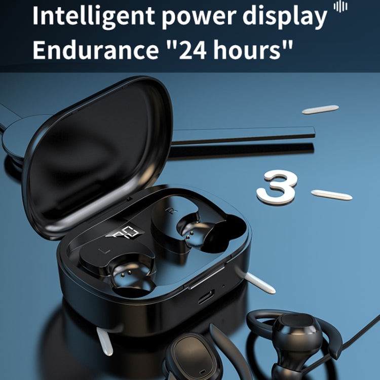 S260 Hanging Ear With Charging Bin Digital Display Stereo Bluetooth Earphones, S260 Black