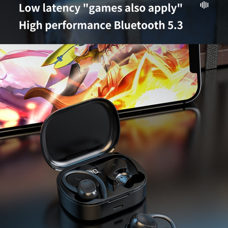 S260 Hanging Ear With Charging Bin Digital Display Stereo Bluetooth Earphones, S260 Black