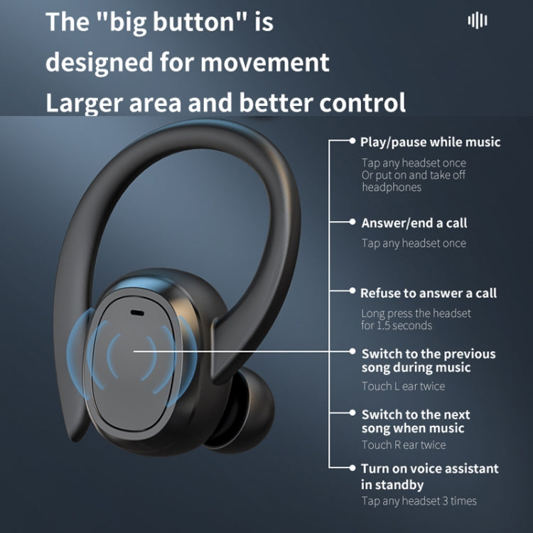 S260 Hanging Ear With Charging Bin Digital Display Stereo Bluetooth Earphones, S260 Black