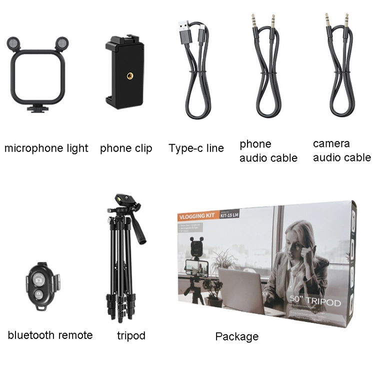 KIT-15LM Tripod Fill Light With Microphone Vlogging Kit  For Live Phone Recording, V13 Tripod Set