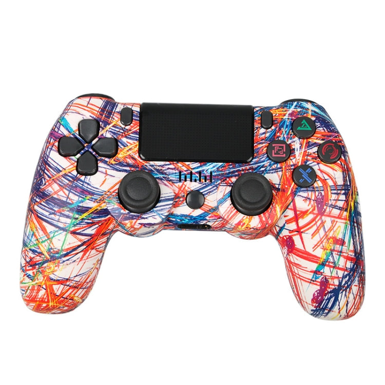 For PS4 Wireless Bluetooth Game Controller With Light Strip Dual Vibration Game Handle, White, Black, Red, Blue, Green, Rose Red, Letter, Line, Fire Ghost, Cartoon, Hulk, Skeleton, Gear, Lightning, Flame, Cloud, Burst, Wood Grain, Star Red
