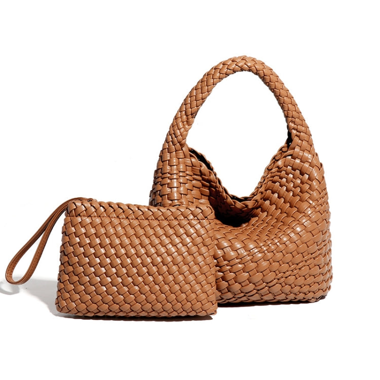 B988 PU Leather Hand-woven Handbag 2 in 1 Single-shoulder Messenger Bag