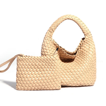 B988 PU Leather Hand-woven Handbag 2 in 1 Single-shoulder Messenger Bag