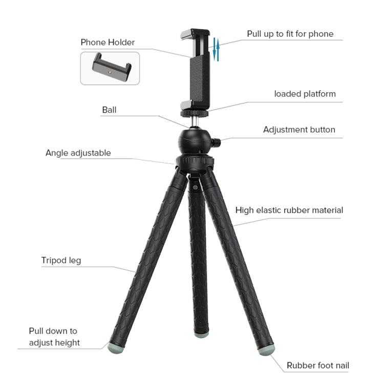 APEXEL APL-JJ09 Mobile Selfie Live Streaming Portable Stretch Telephoto Tripod, APL-JJ09