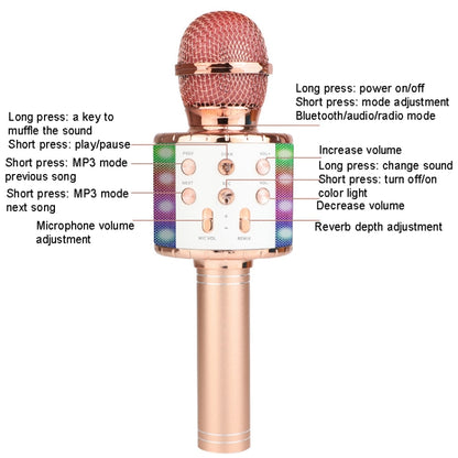 WS-858L LED Light Flashing Wireless Capacitance Microphone Comes With Audio Mobile Phone Bluetoon Live Microphone, WS-858L (Pink), WS-858L (Gold), WS-858L (Blue), WS-858L (Black), WS-858L (Rose Gold)