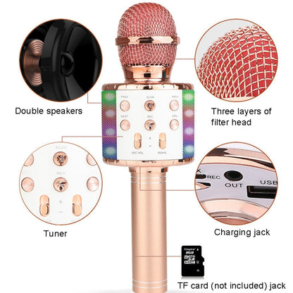 WS-858L LED Light Flashing Wireless Capacitance Microphone Comes With Audio Mobile Phone Bluetoon Live Microphone, WS-858L (Pink), WS-858L (Gold), WS-858L (Blue), WS-858L (Black), WS-858L (Rose Gold)