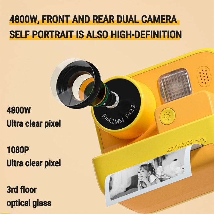 Children Instant Print Camera 4800W Pixel 2-Inch Screen Dual Lens Photography Camera, K27 Pink, K27 Yellow